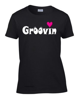 Groovin with Heart  in White on Fitted Tee