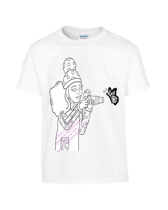 DIY Colorful kids fabric paint T-shirt or Tote bag Art Painting fun Butterfly Camera Photographer Girl Polka Dots Art Kit