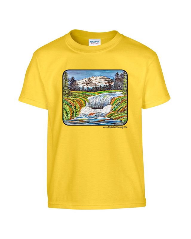 Tee shirt  Waterfall painting on t-shirt, short sleeve, crewneck, cotton,