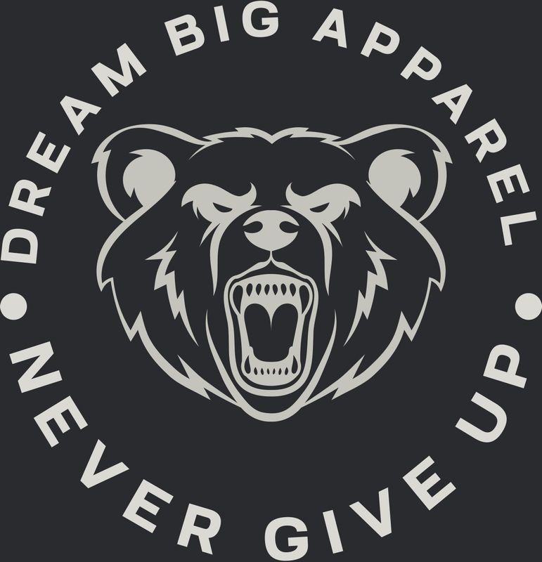 Dream Big Apparel, Never Give Up in White on Front of Black T-shirts