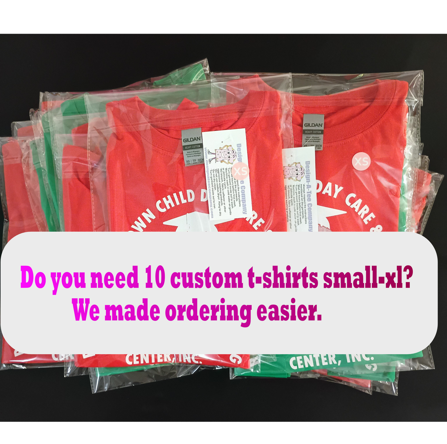 10 Pack Custom T-Shirts - 1 Color Design, Size S-XL