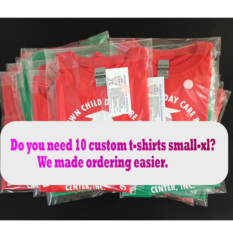 10 Pack Custom T-Shirts - 1 Color Design, Size S-XL