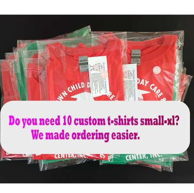 10 Pack Custom T-Shirts - 1 Color Design, Size S-XL
