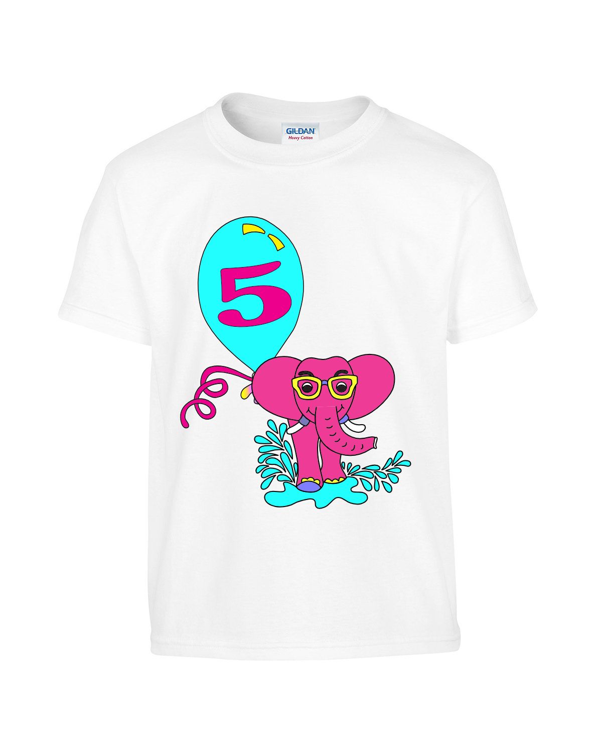 Elephant pink with teal Balloon Children's t-shirt for kids, youth, girls, boys, celebration, birthday, party, graduation,
