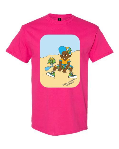 Boys graphic tees, kids graphic tees, boy playing at the beach in the sand, A page from "Give God Your Best" Christian children's picture book