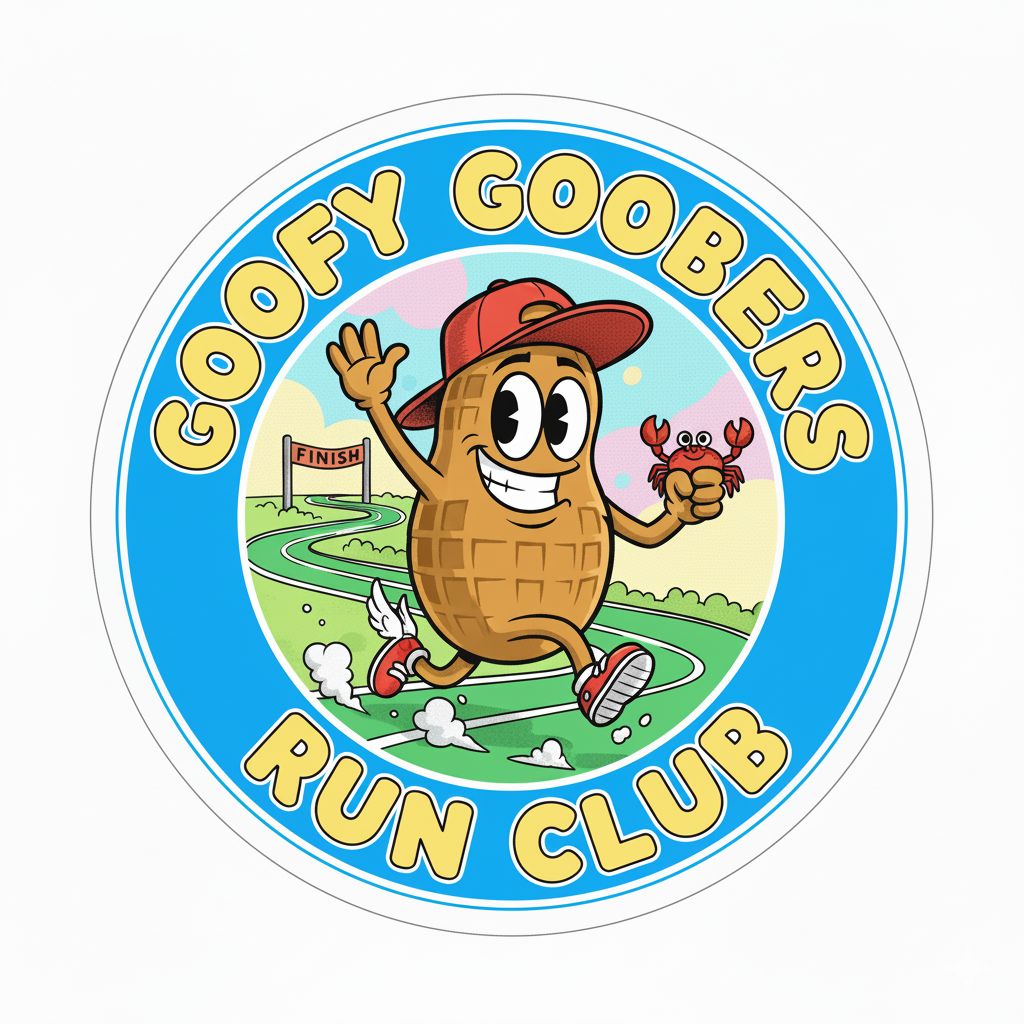 Goofy Goobers Run Club on White T-shirt, Front with Name on Back