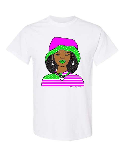 Pink & Green Floppy hat girl with hearts & stripes apparel