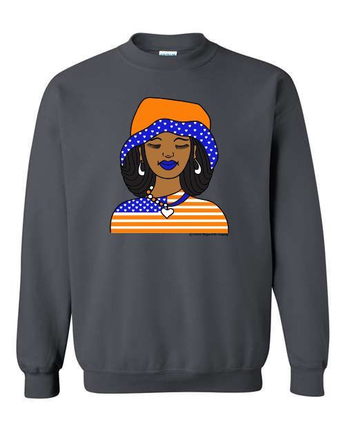 Orange & Blue Floppy hat girl with hearts & stripes apparel Orange & Blue Floppy hat girl with hearts & stripes apparel