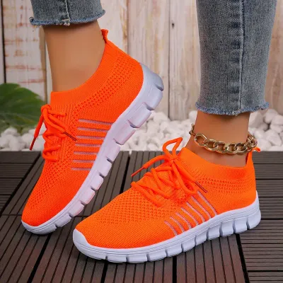 Atmungsaktive Mesh-Schnür Sneaker in Orange Größe 38,5 -39 YJ25163