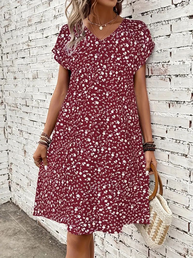 Kurzarm-Kleid mit V-Ausschnitt Größe L- WL593561