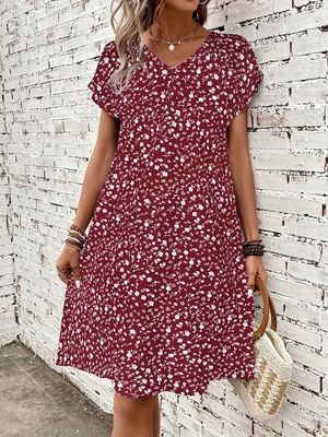 Kurzarm-Kleid mit V-Ausschnitt Größe L- WL593561