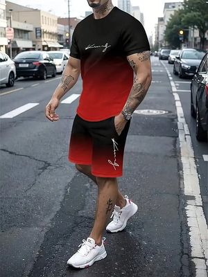 ​Herren Shorts und T-Shirt in Rot-Schwarz NM896718