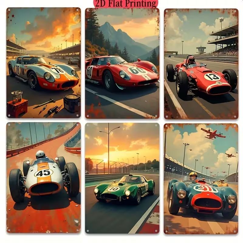 6 Stück Retro-Rennsport Metallschild 9363080TU