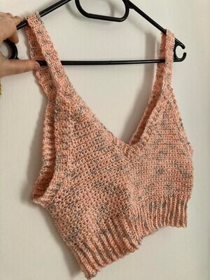 Hand-crocheted powder pink and grey top