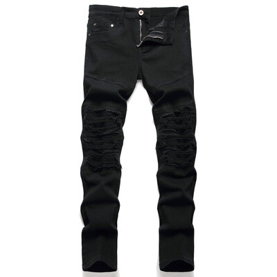 Men&#39;s Black Motorcycle Pencil Slim Jeans