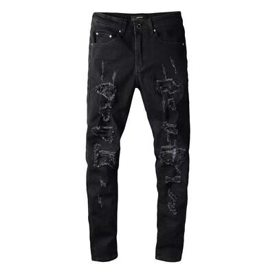 Men&#39;s Deep Black Elastic Slim Skinny Jeans
