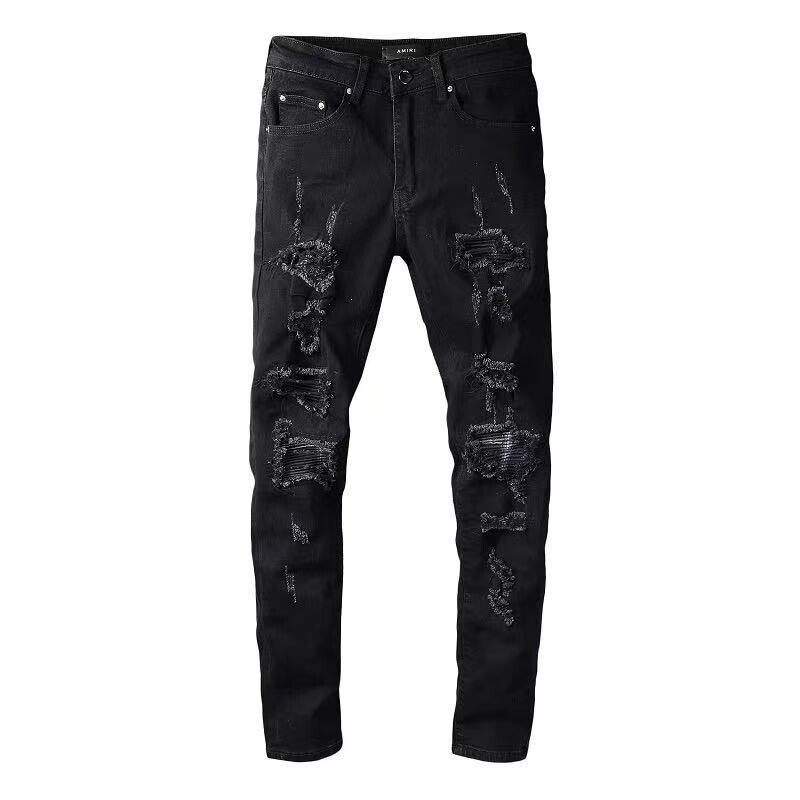 Men&#39;s Deep Black Elastic Slim Skinny Jeans