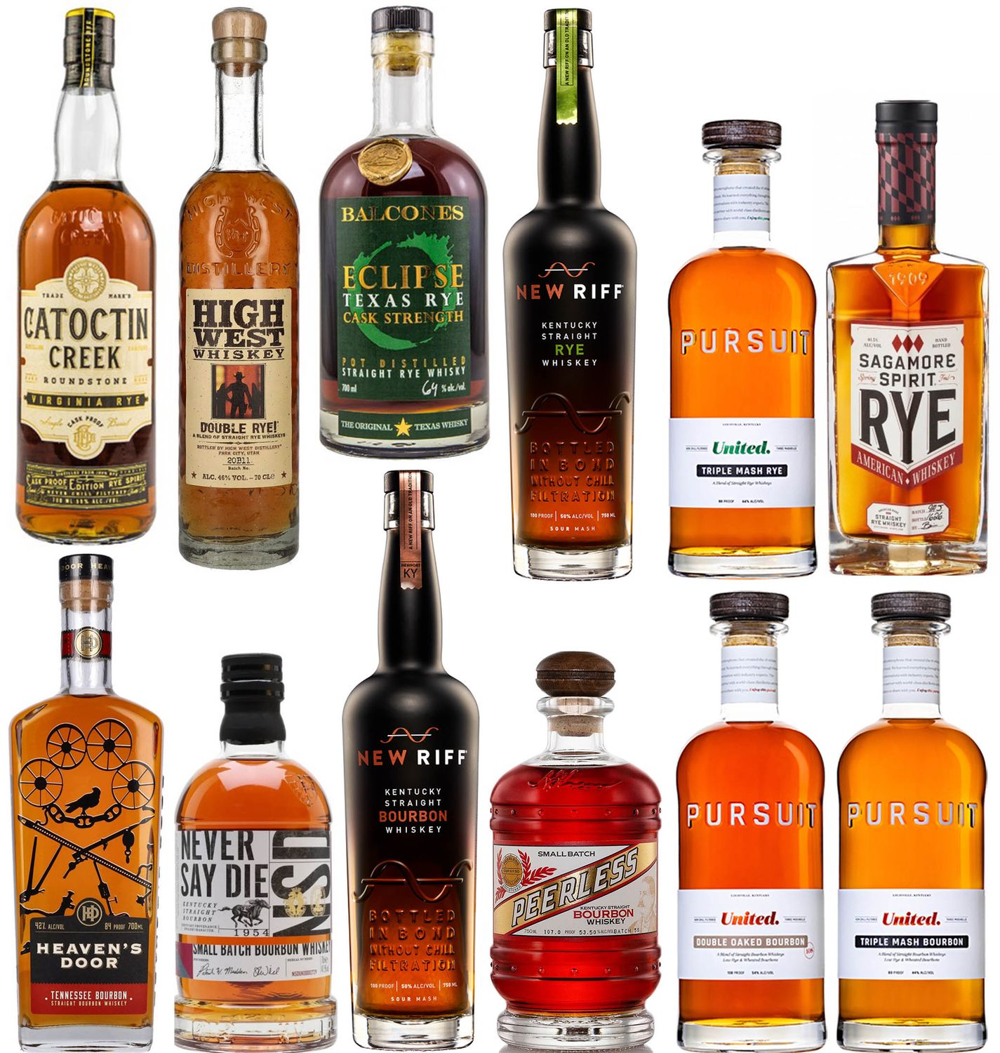 Selección Bourbon y Rye de 12 miniaturas