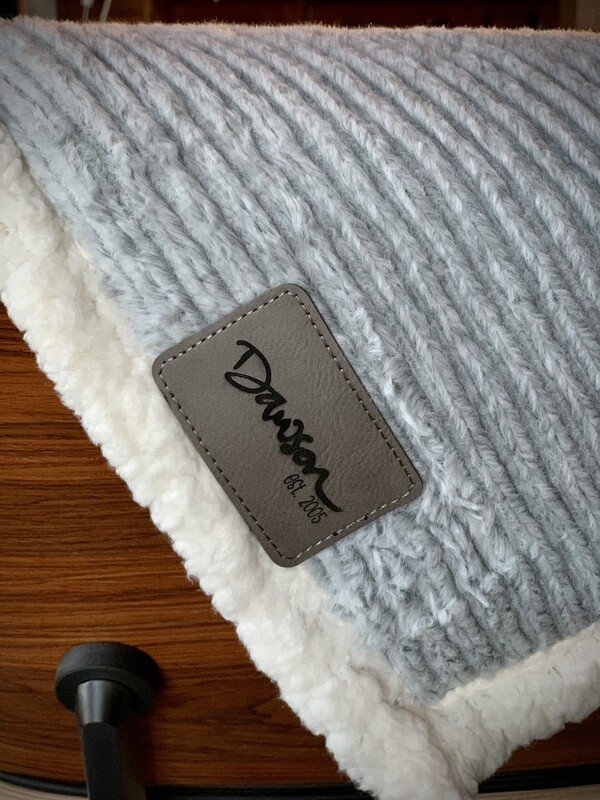 Faux Fur Throw Blanket with Personalized Leather Patch