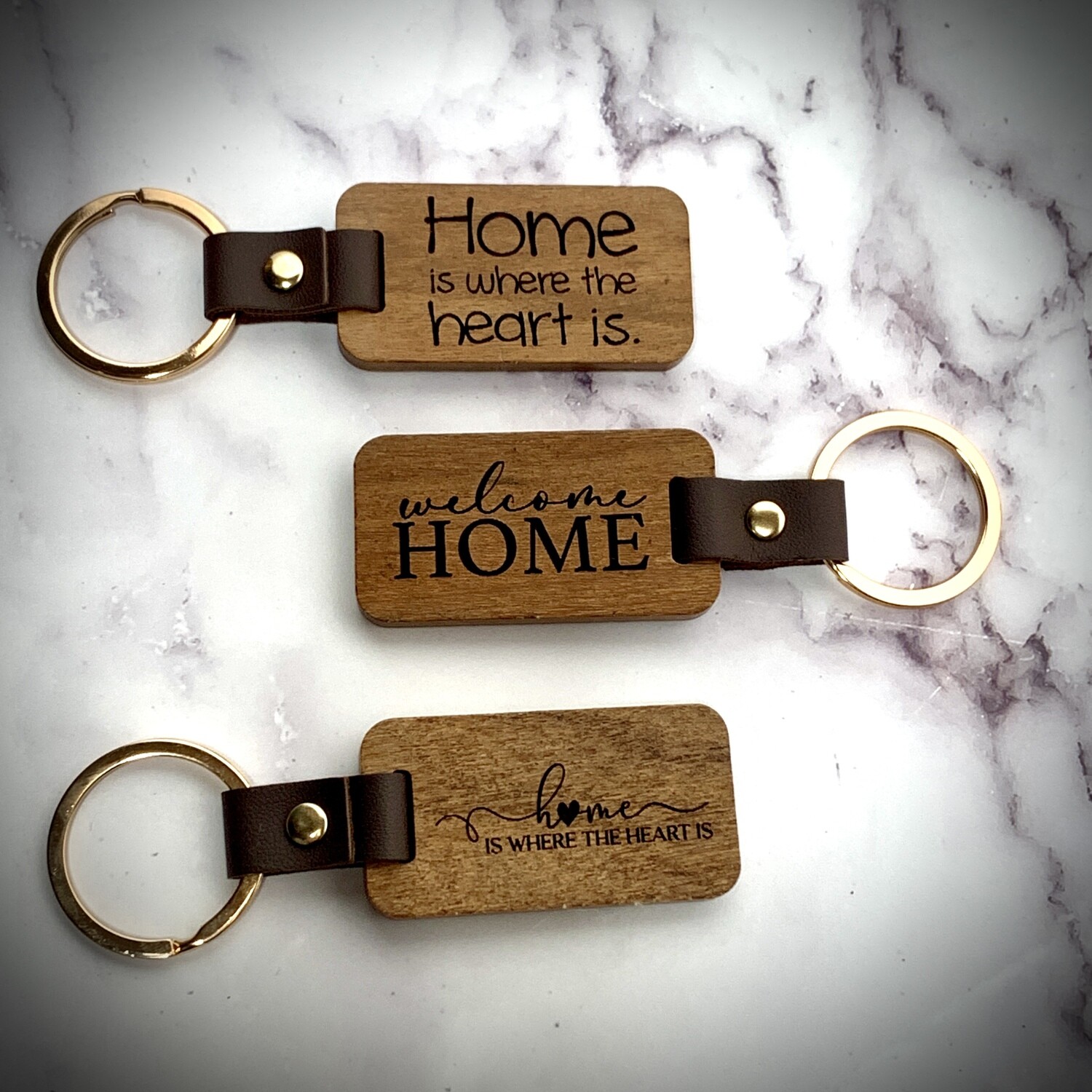 Personalized Leather and Wood Keychain