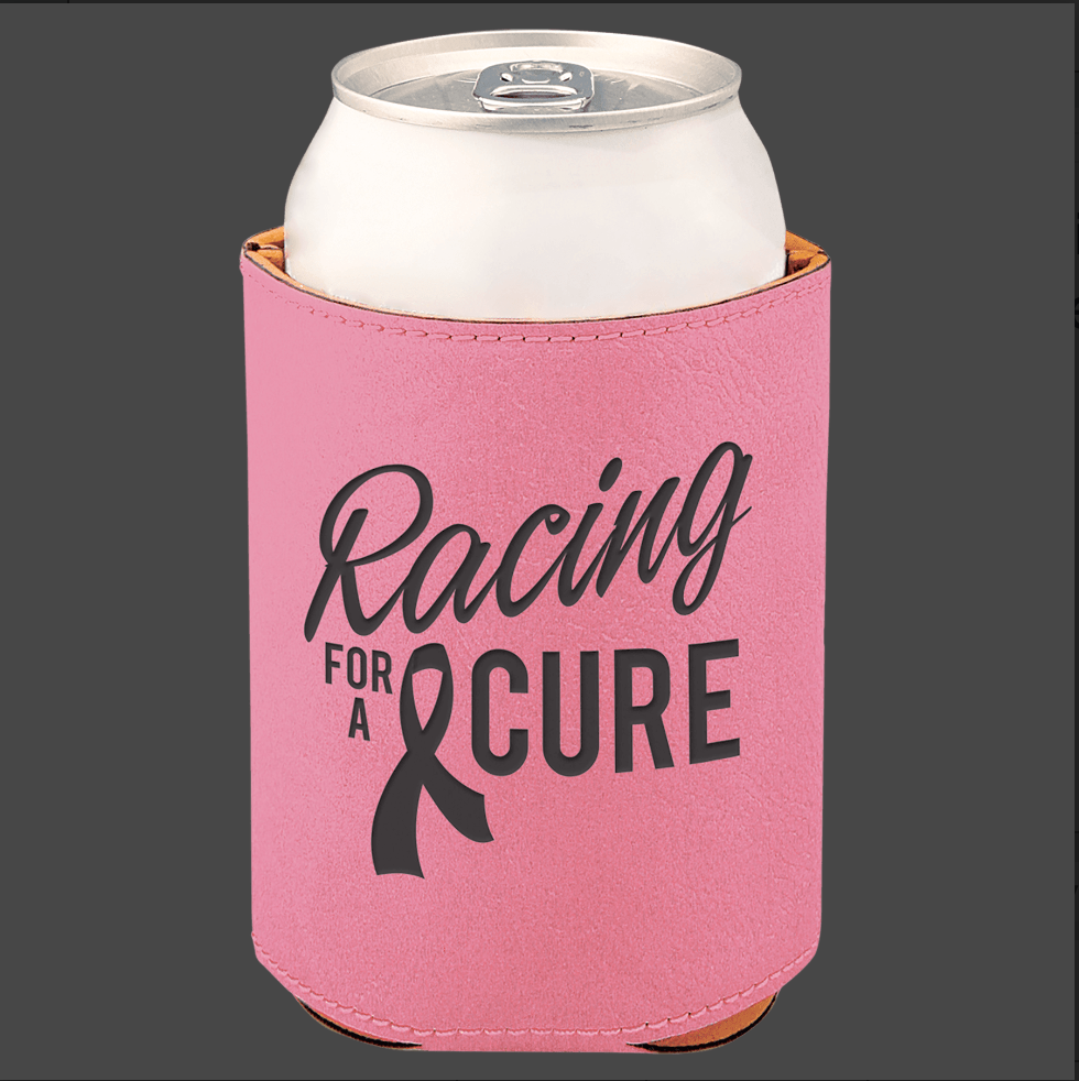 Personalized Leather Can Koozies, Color: Pink / Black