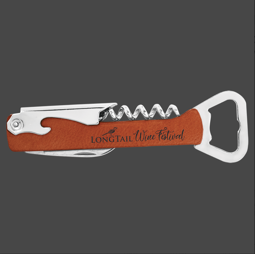 Personalized Leatherette Corkscrew Wine Bottle Opener, Color: Rawhide