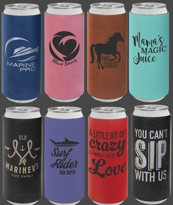 Customized Leather Skinny Beverage Can Koozies