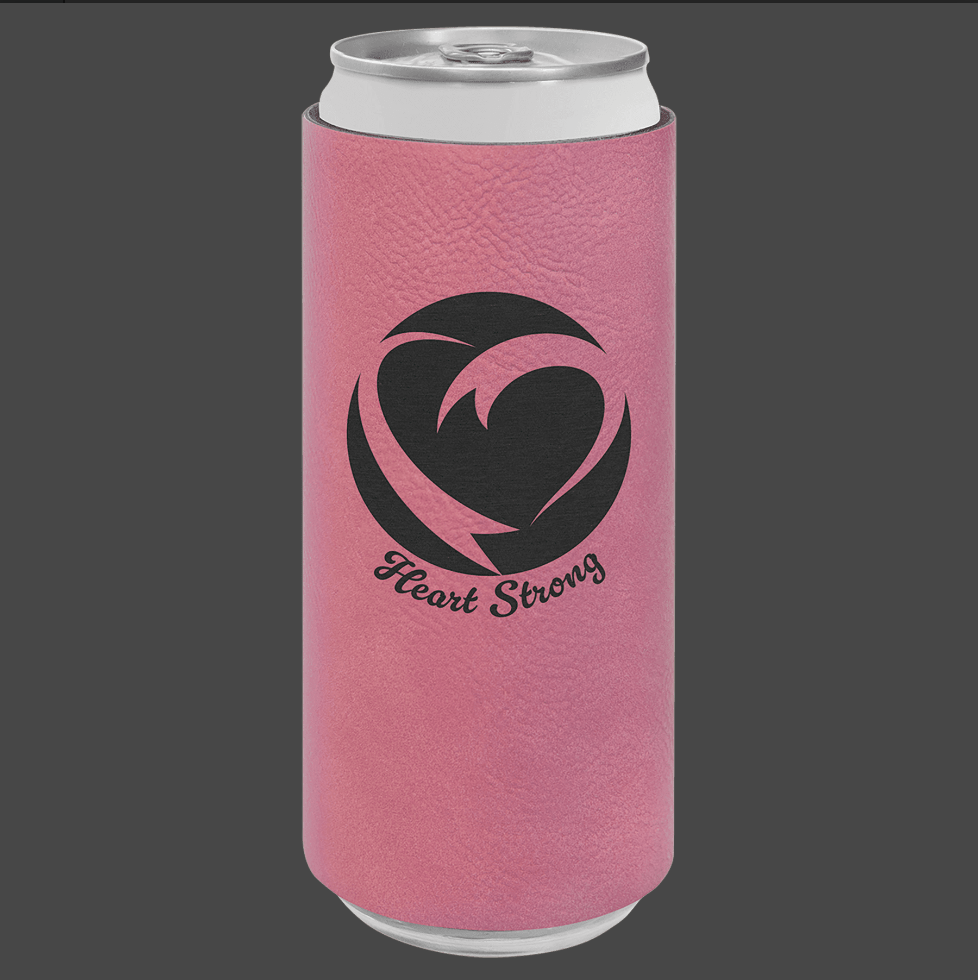 Customized Leather Skinny Beverage Can Koozies, Color: Pink / Black