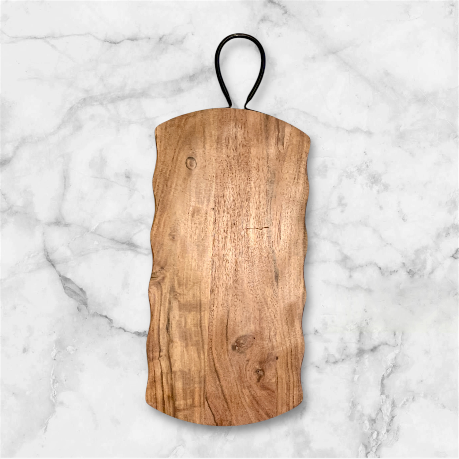 Acacia Wood Cutting Board with Rustic Metal Handle