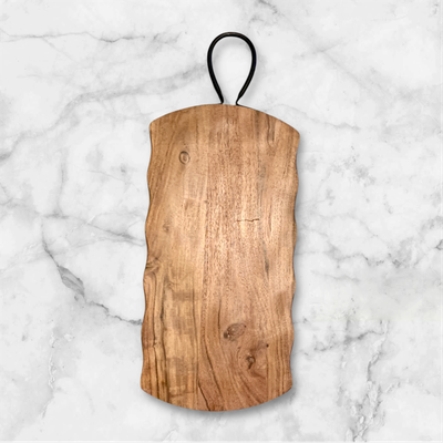 Acacia Wood Cutting Board with Rustic Metal Handle