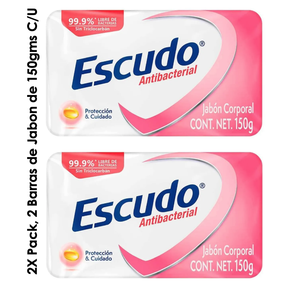 2 Pack Jabón en Barra Escudo Antibacterial Protección Y Cuidado 150g c/u. (Total 300gms)