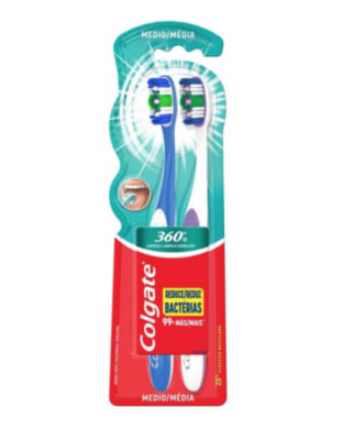 Cepillo dental Colgate 360° medio 1 paquete con 2 pzas