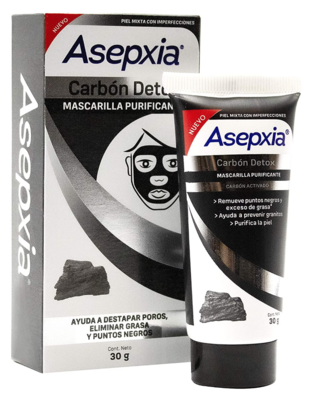 Asepxia Mascarilla Purificante CARBÓN DETOX, Peel Off, piel mixta con imperfecciones, tubo 30 g