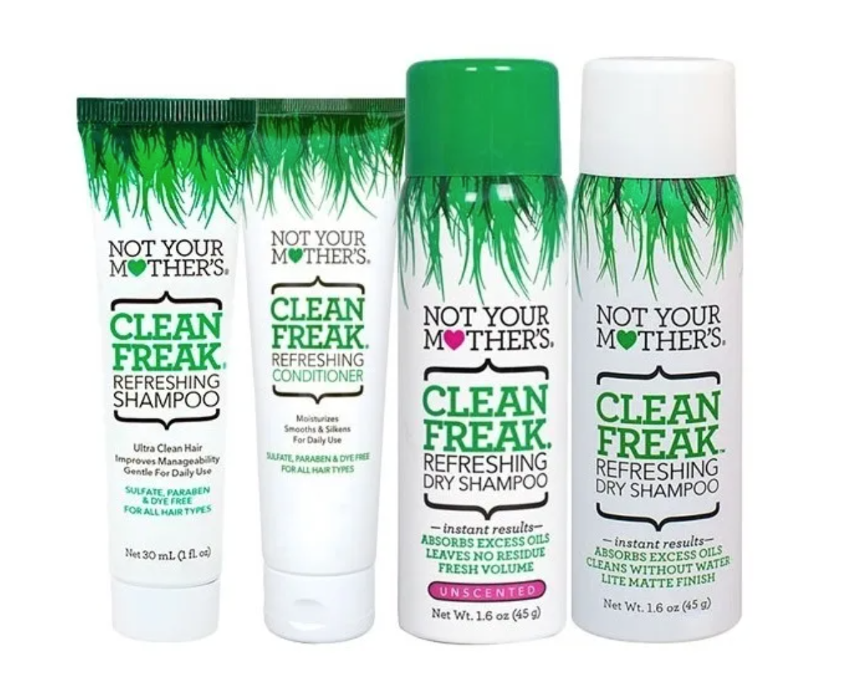 Pack Not Your Mother´s Clean Freak, Kit de Viaje con 4 Piezas: Shampoo Refrescante, Acondicionador Refrescante, Shampoo en Polvo X2