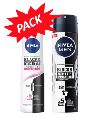 Pack: Nivea Antitranspirante En Aerosol Black & White Clear 150Ml + Nivea Men Antimanchas Invisible B&W 150 Ml