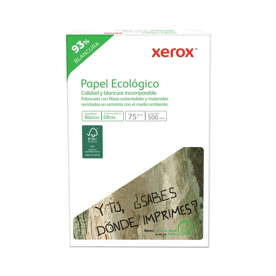 Paquete de Hojas Tamaño Oficio Xerox Ecológico 93% Blancura 500 hojas