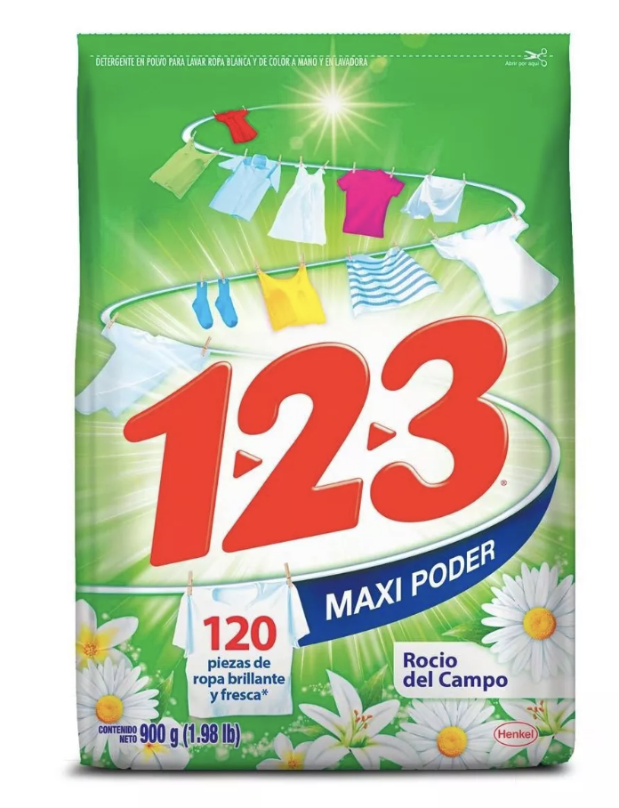 Detergente En Polvo Ropa 1.2.3. Rocio Del Campo 900 grs