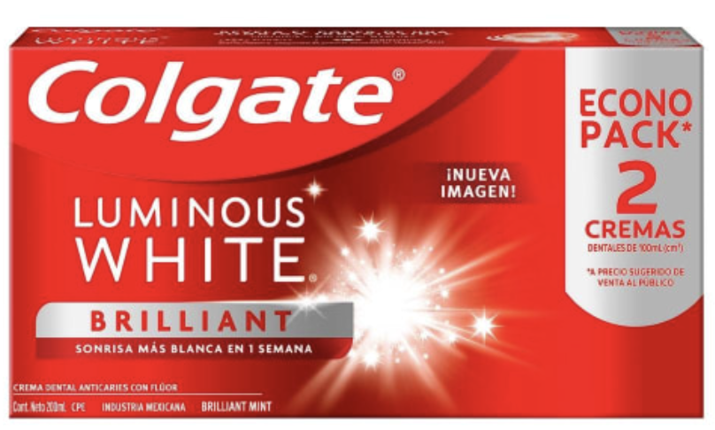 Crema dental Colgate Luminous White brilliant mint 2 pzas de 100 ml c/u