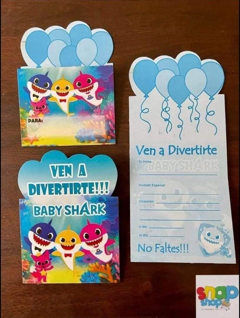 Paquete de 10 invitaciones baby Shark 