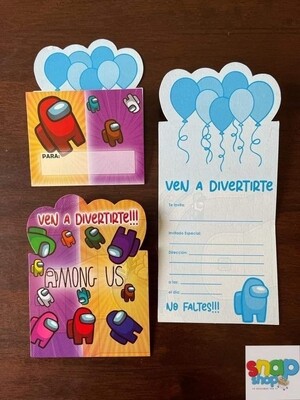 Paquete 10 invitaciones Among Us