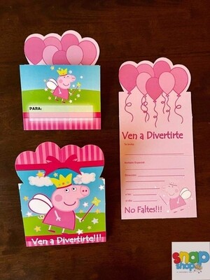 Paquete 10 Invitaciones troqueladas peppa pig