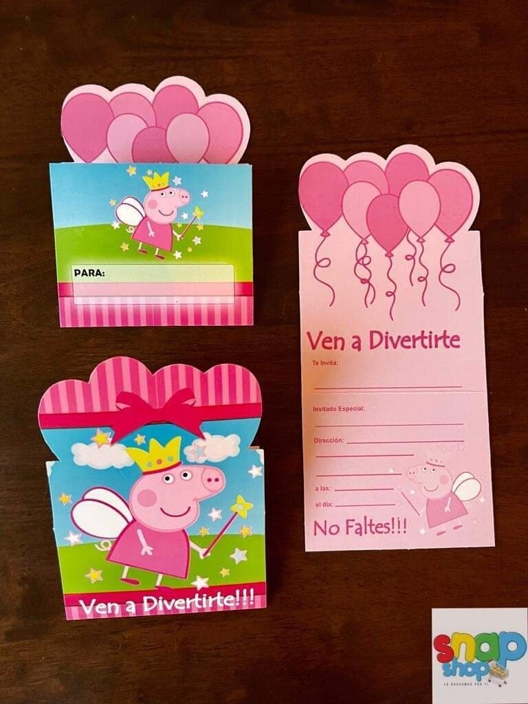 Paquete 10 Invitaciones troqueladas peppa pig
