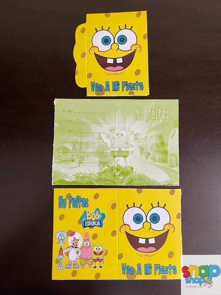 Paquete 10 invitaciones Bob Esponja 