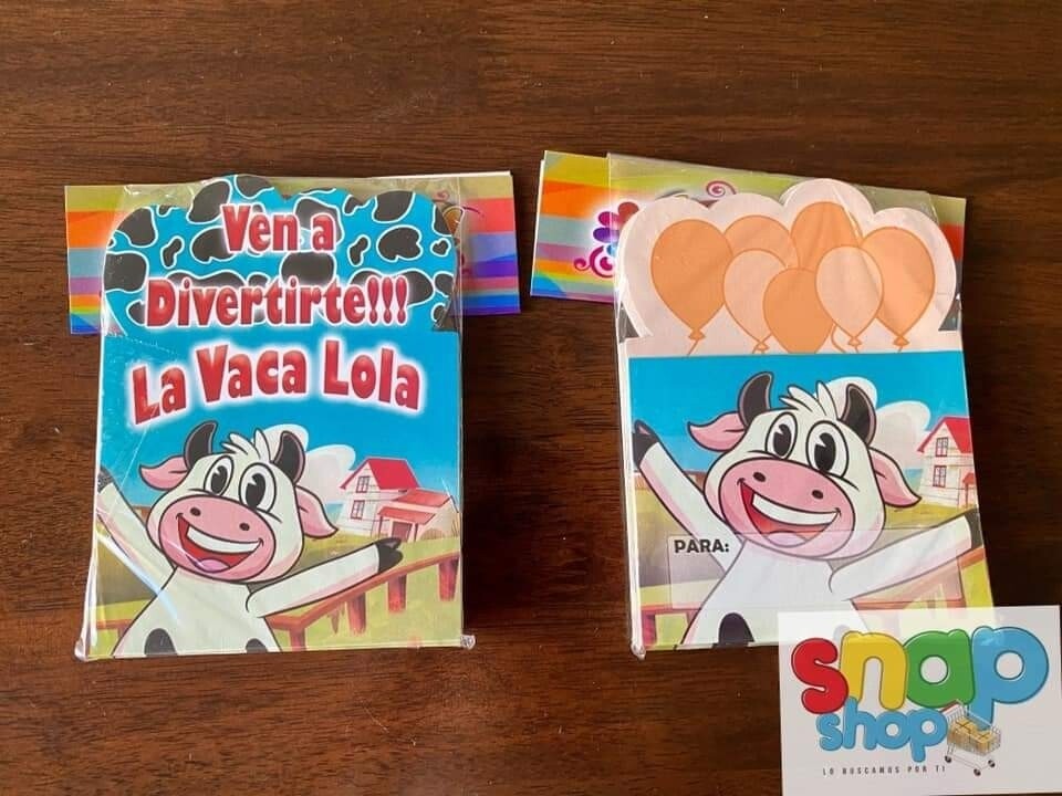 Paquete 10 invitaciones troqueladas Vaca Lola