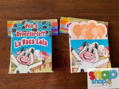 Paquete 10 invitaciones troqueladas Vaca Lola