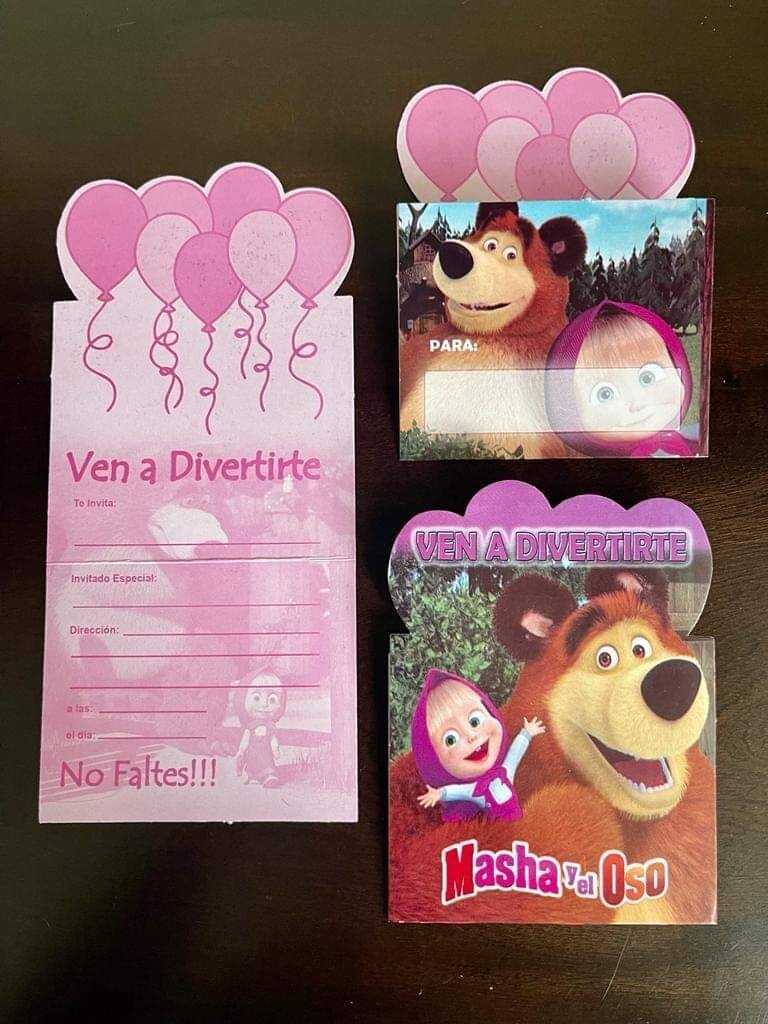 Paquete 10 invitaciones Masha y el Oso 