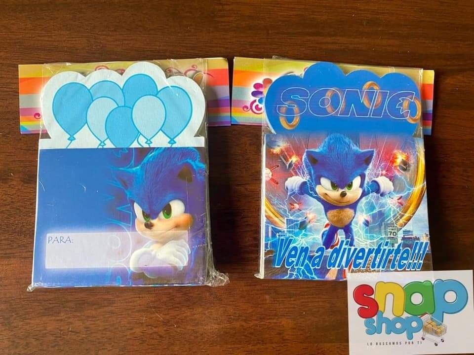 Paquete 10 invitaciones troqueladas Sonic