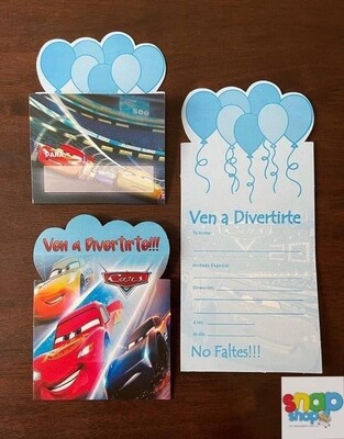 Paquete 10 invitaciones Cars