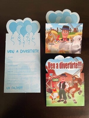 Paquete 10 invitaciones Troqueladas la granja de zenon