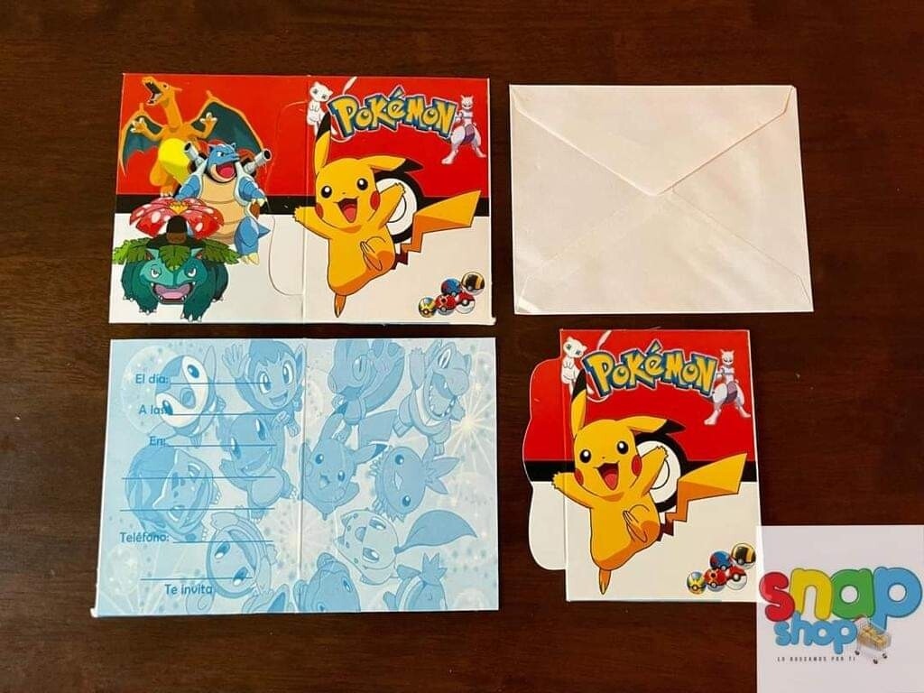 Paquete 10 invitaciones Pokemon